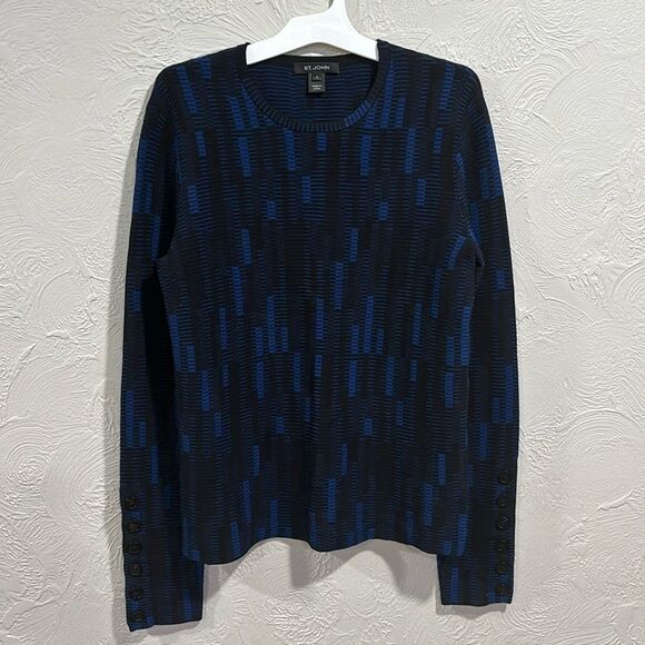 St. John black and blue abstract sweater size small - Picture 1 of 6